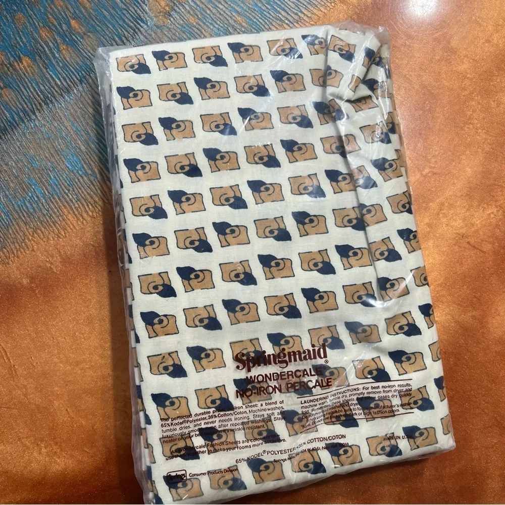 Vintage NWT Springmaid Windercale No Iron Percale Pillowcases blue tan white